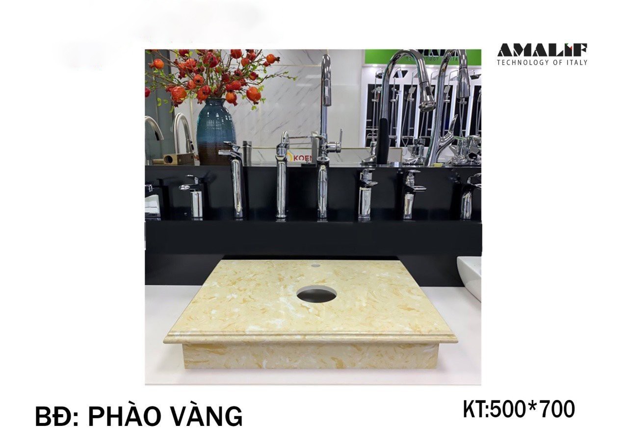 Bàn đá chậu lavabo phào vàng, chống xước 049-B5070V | Kích thước 50x70 | Đã gồm chân đế