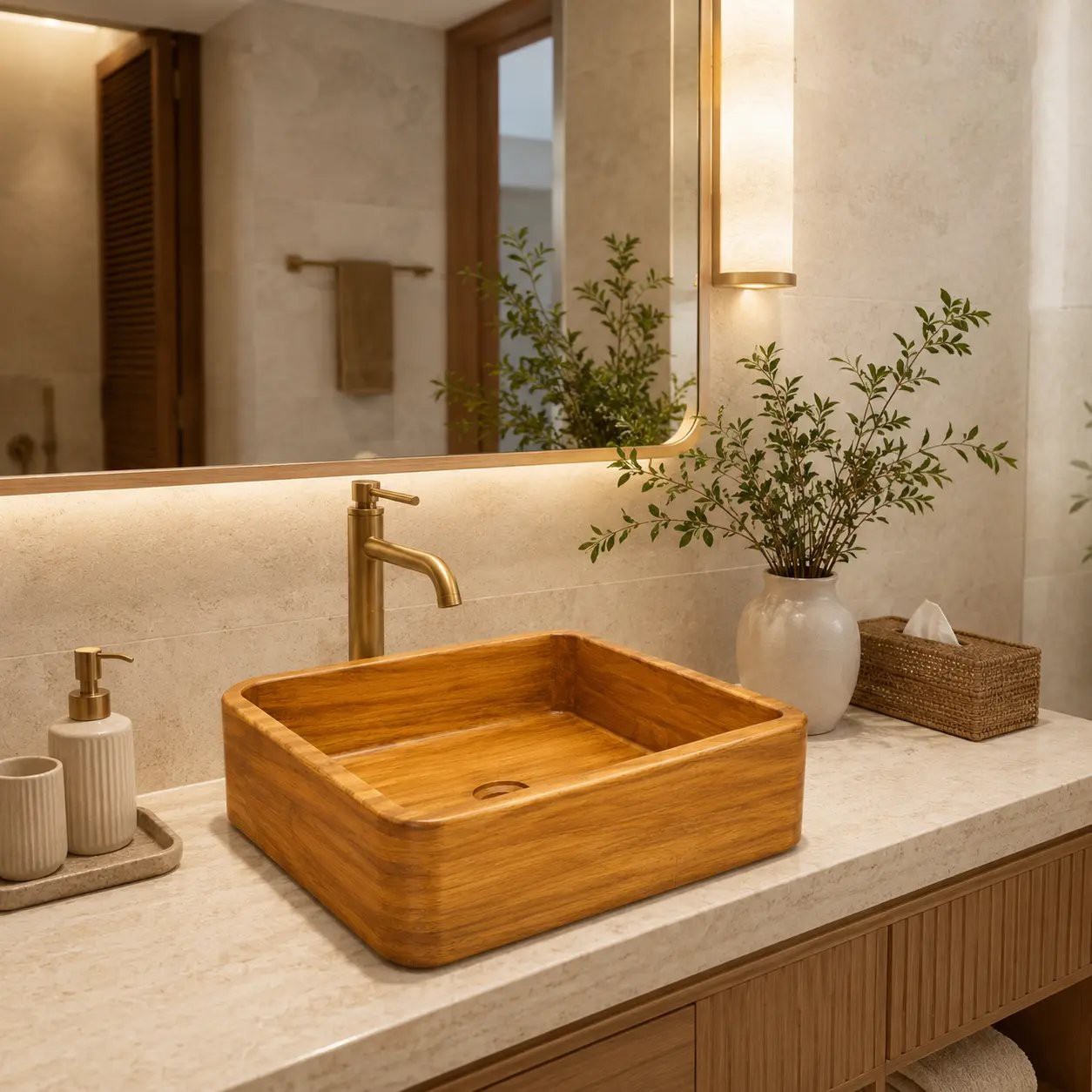 Chậu lavabo Acacia gỗ nung WF-LV-AC-420A - hình 1