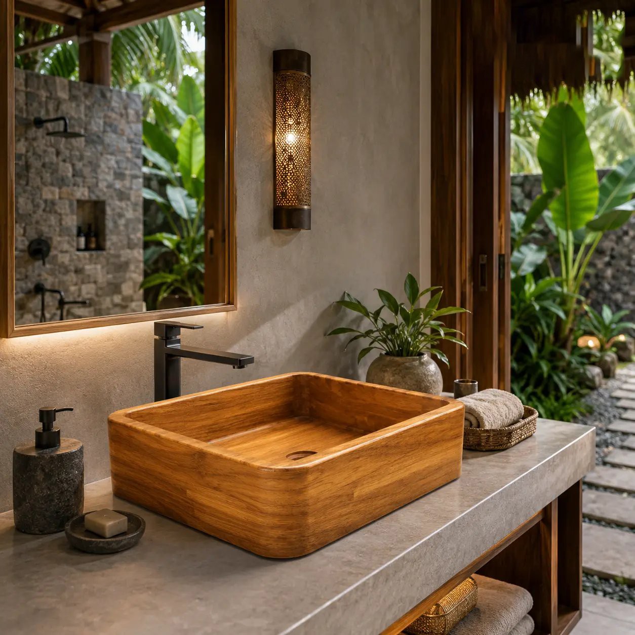 Chậu lavabo Acacia gỗ nung WF-LV-AC-420A - hình 2