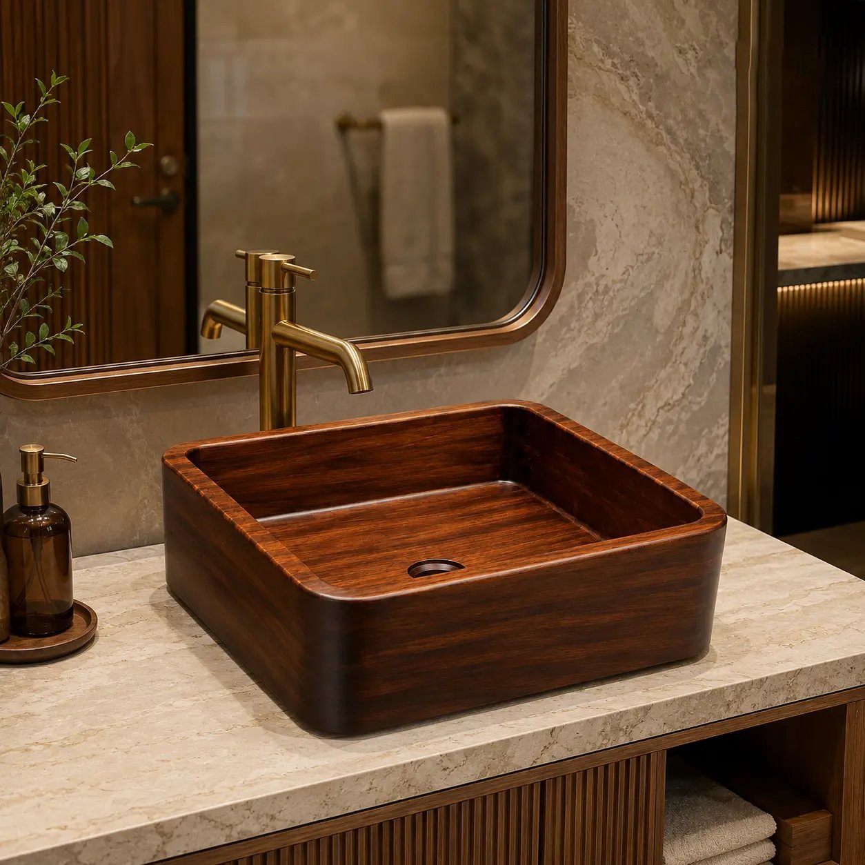 Chậu lavabo Acacia gỗ nung WF-LV-TB-420A đặt bàn - hình 1