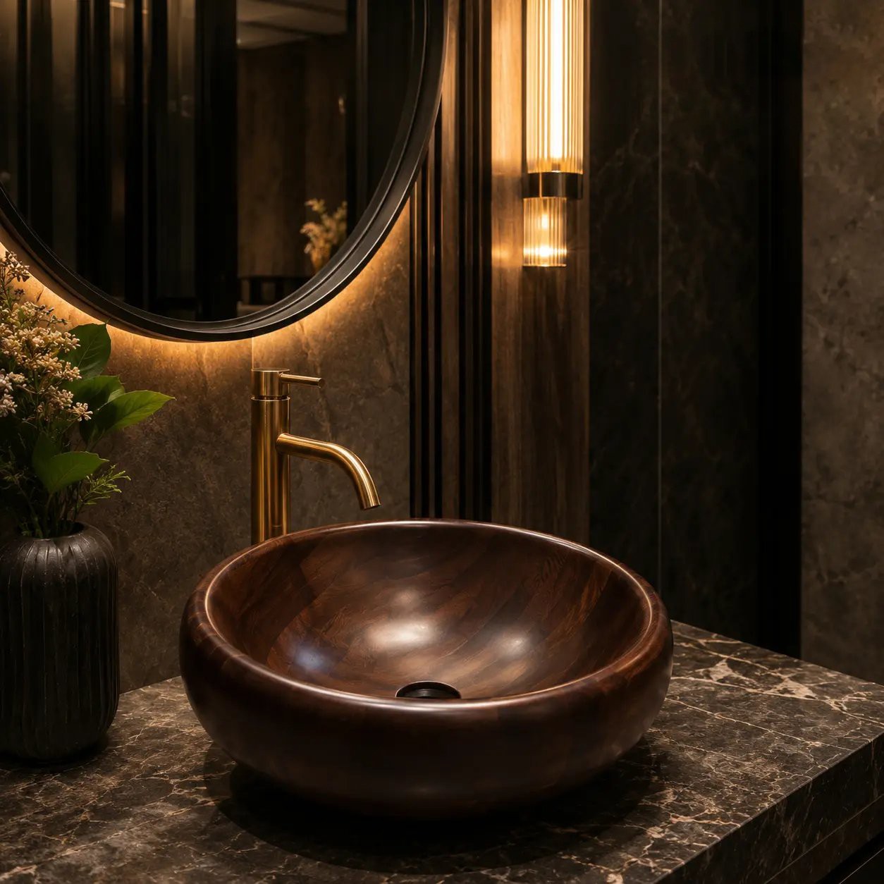 Chậu lavabo gỗ tần bì WF-LV-TB-420B đặt bàn - hình 3