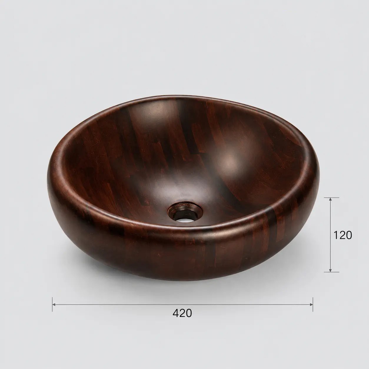 Kích thước chậu lavabo gỗ tần bì WF-LV-TB-420B đặt bàn