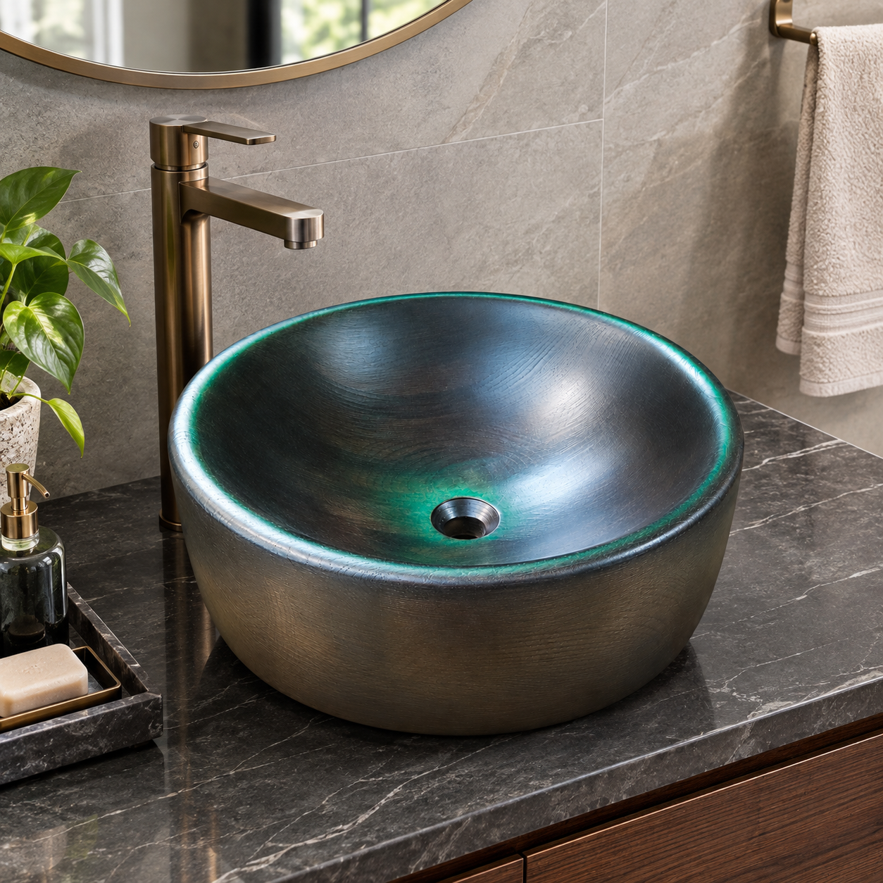 ảnh Chậu lavabo tròn gỗ tần bì WF-LV-TB-420C