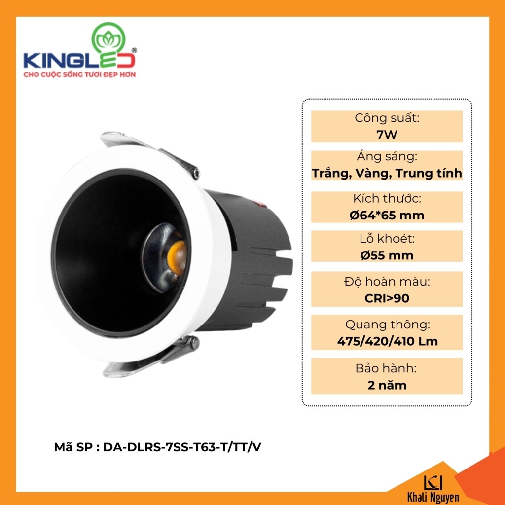 Đèn led âm trần chiếu rọi ZIRCON 7W Kingled  DA-DLRS-7SS-T63-T/TT/V-D