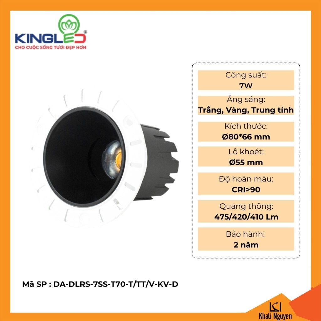 Đèn led âm trần chiếu rọi ZIRCON 7W Kingled DA-DLRS-7SS-T70-T/TT/V-KV-D