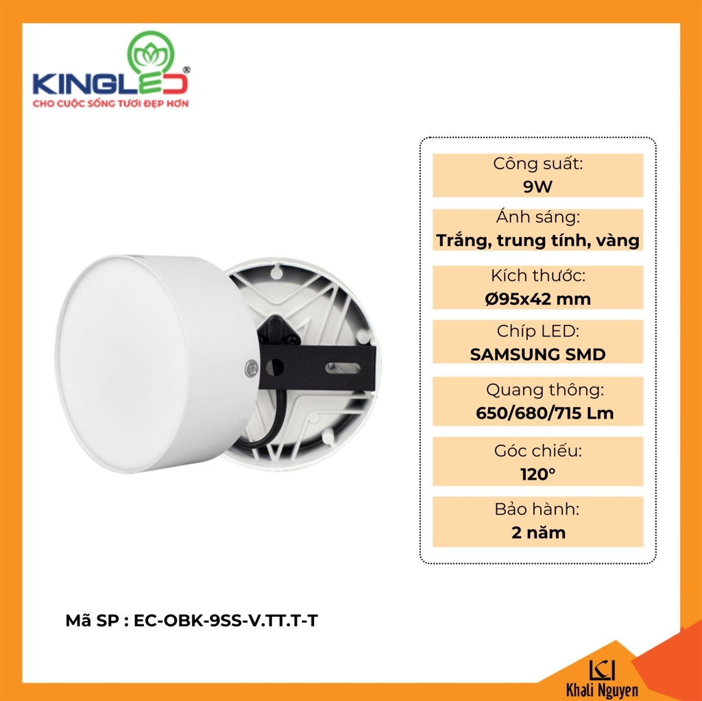 Đèn led ống bơ Kingled EC-OBK-9SS-V.TT.T-T