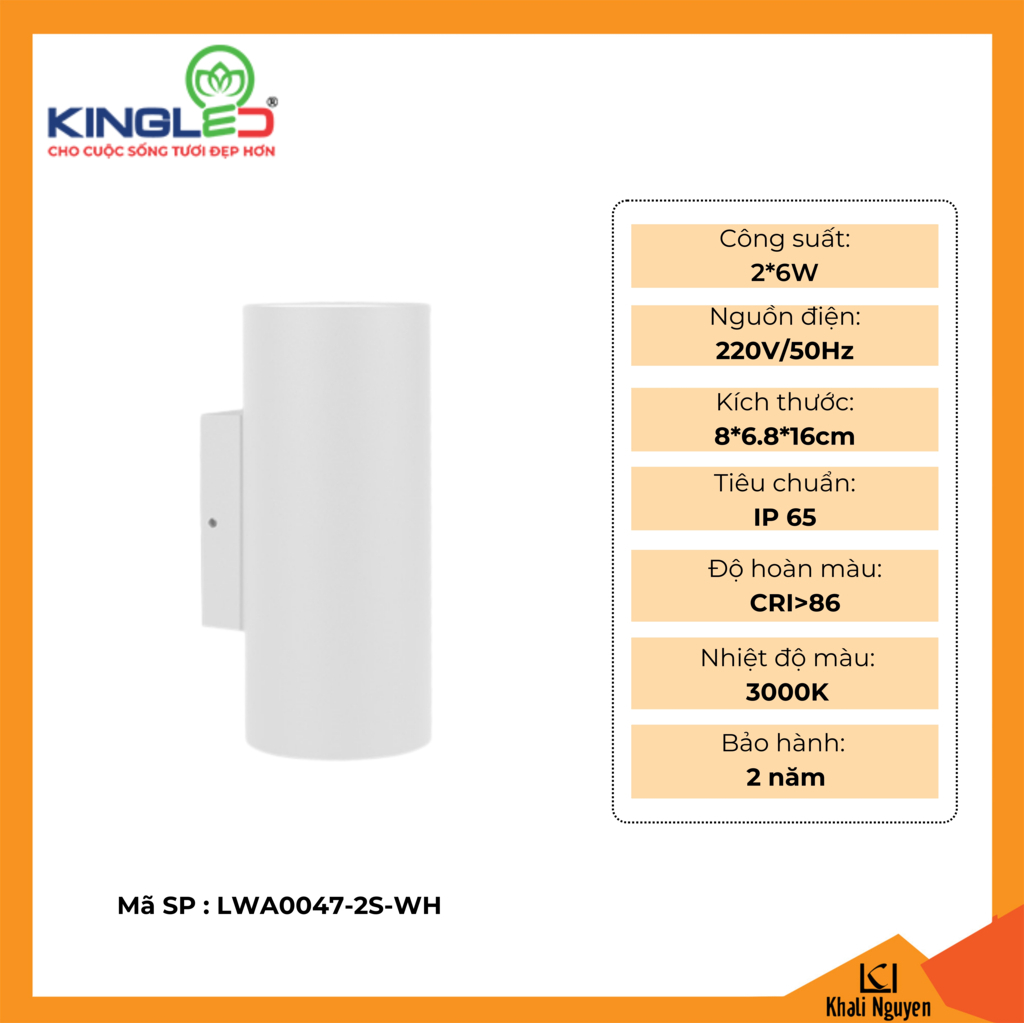 Đèn tường led ngoài trời Kingled LWA0047-2S-WH