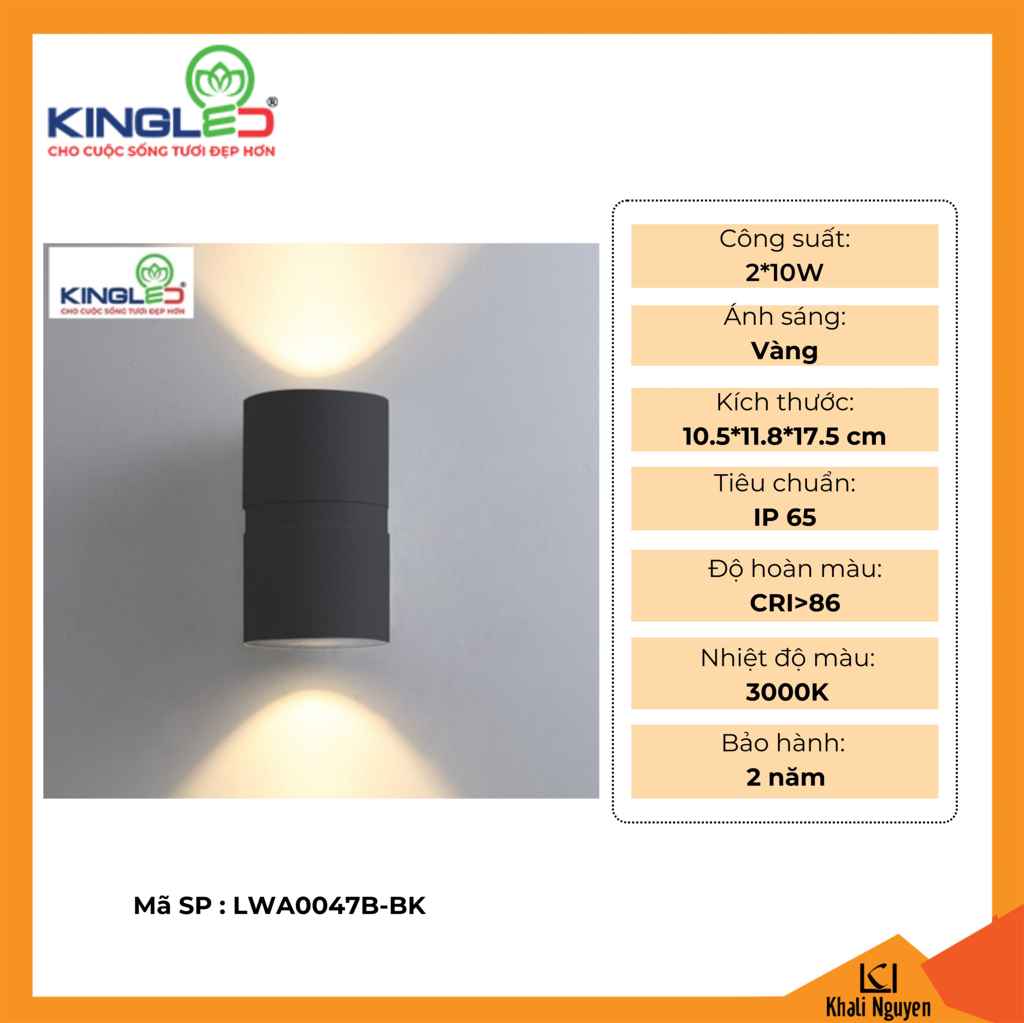 Đèn tường led ngoài trời Kingled LWA0047B-BK