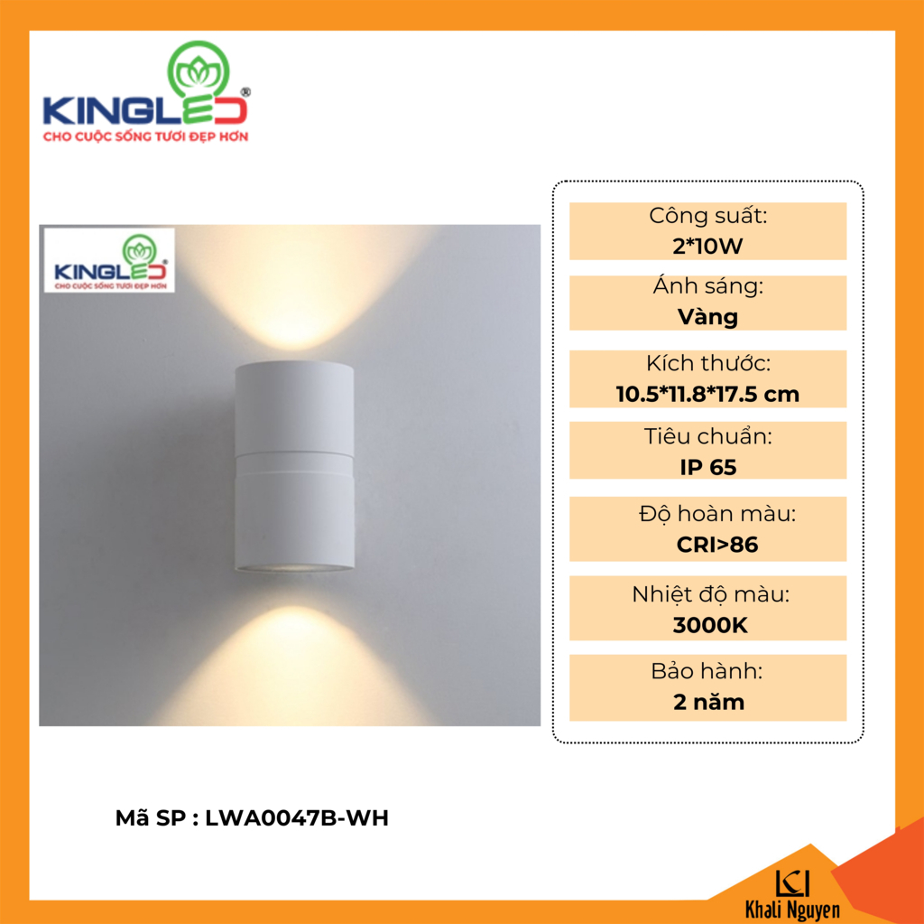 Đèn tường led ngoài trời Kingled LWA0047B-WH