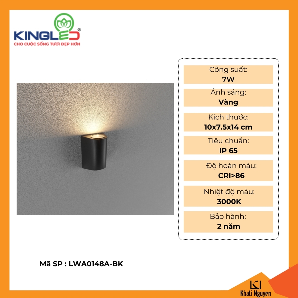 Đèn tường led ngoài trời 7W Kingled LWA0148A-BK