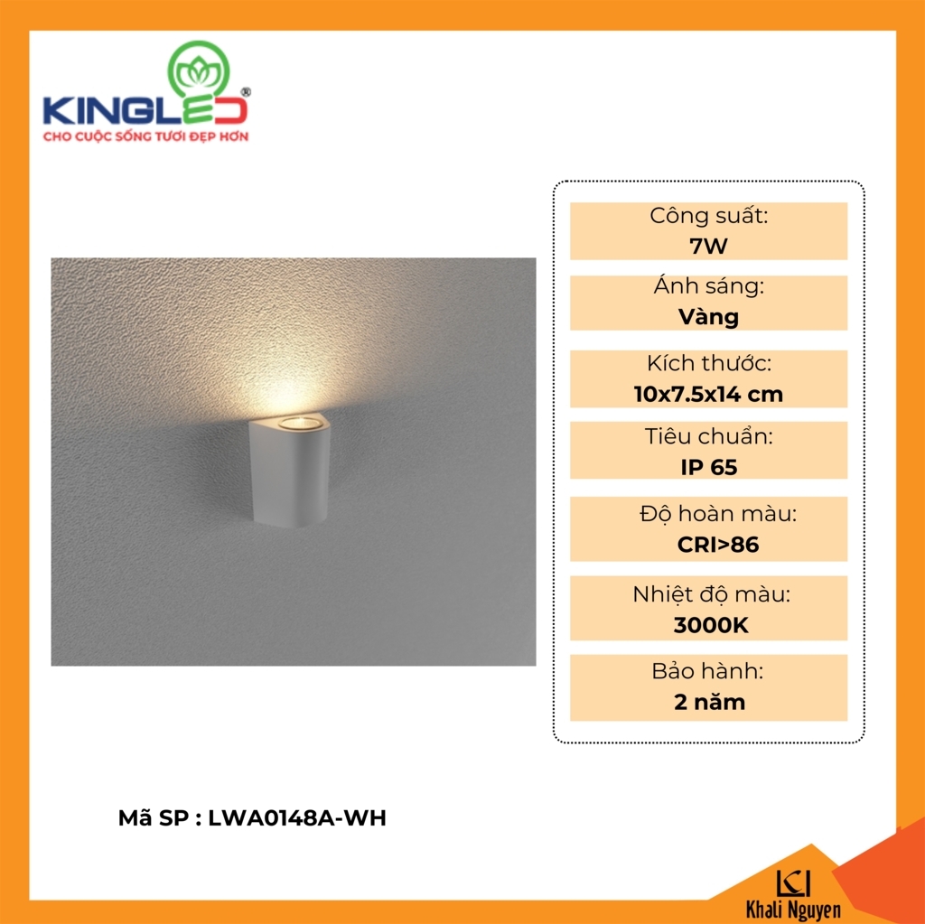 Đèn tường led ngoài trời 7W Kingled LWA0148A-WH