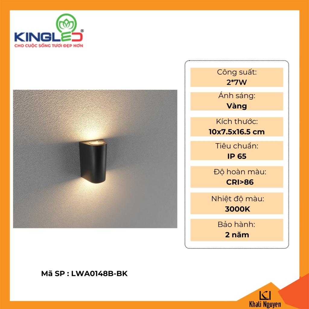 Đèn tường led ngoài trời 7W Kingled LWA0148B-BK