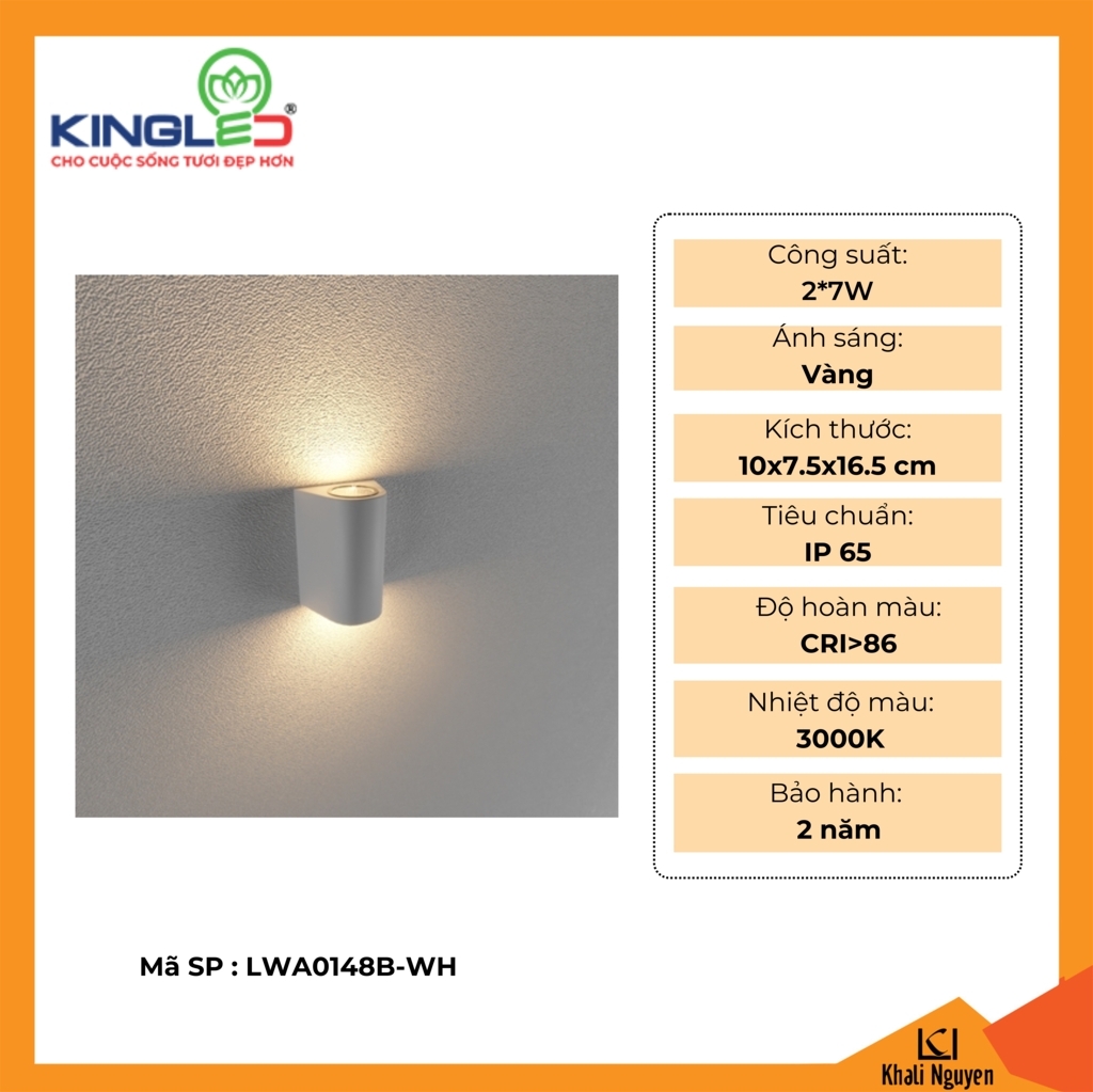 Đèn tường led ngoài trời 7W Kingled LWA0148B-WH