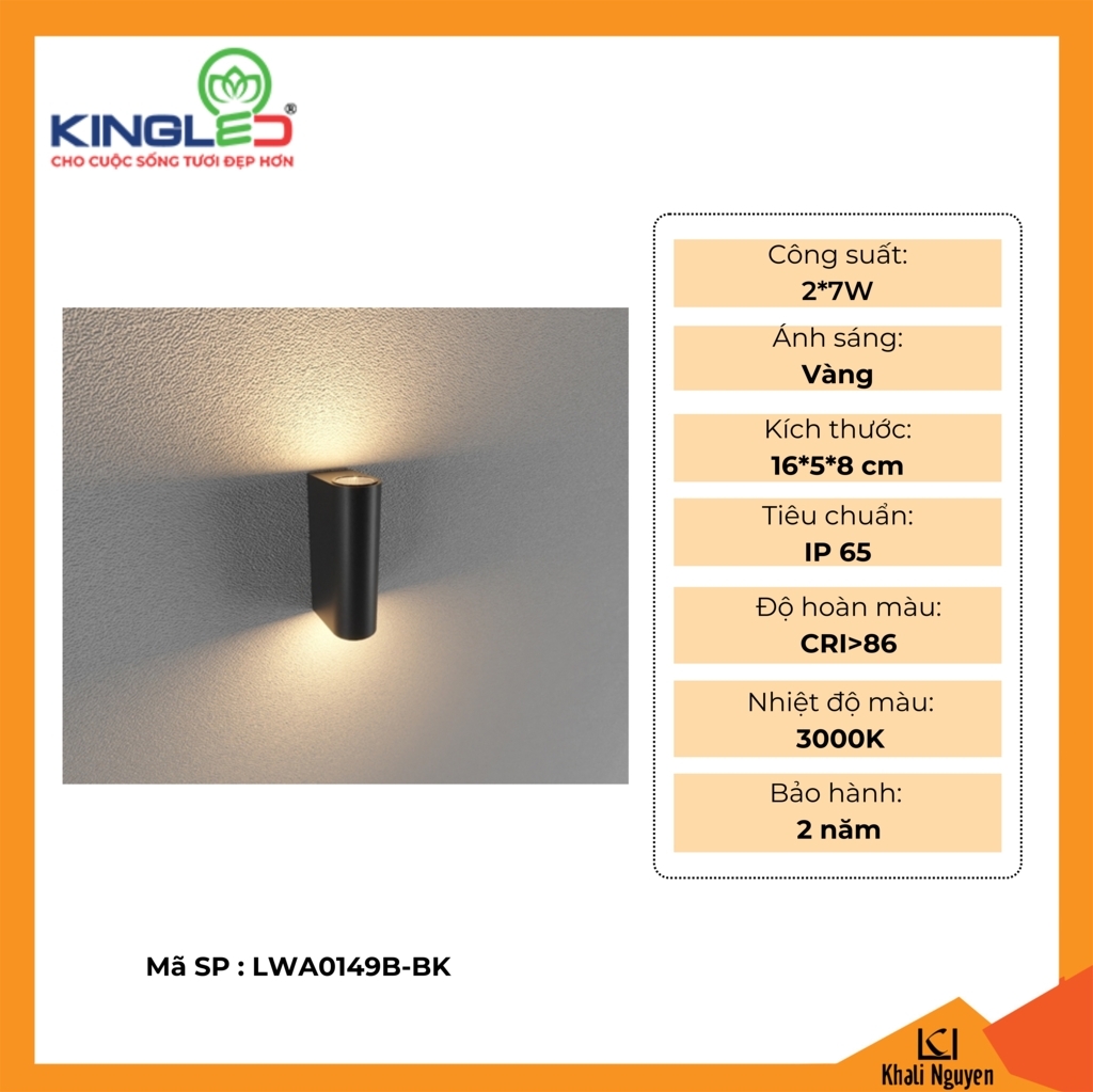 Đèn tường led ngoài trời Kingled LWA0149B-BK