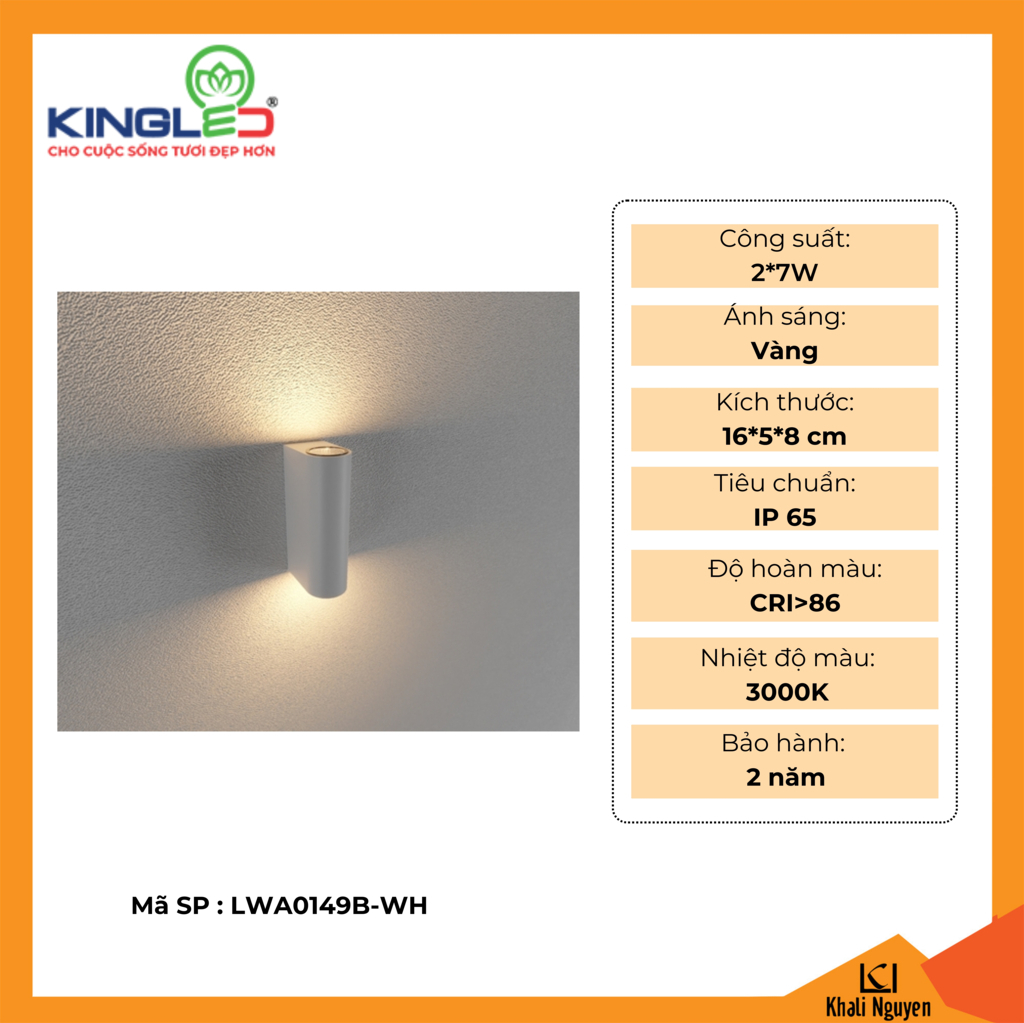 Đèn tường led ngoài trời Kingled LWA0149B-WH