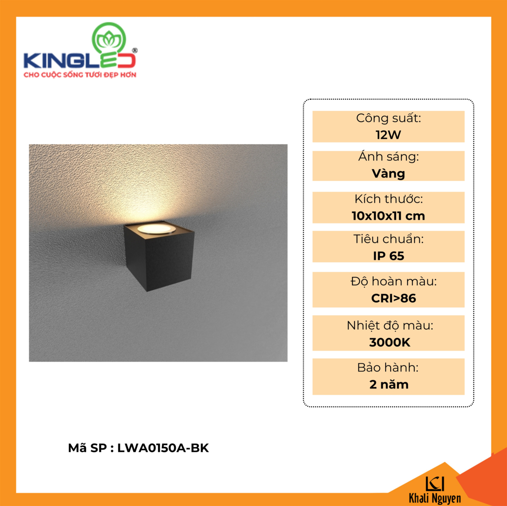 Đèn tường led ngoài trời Kingled LWA0150A-BK