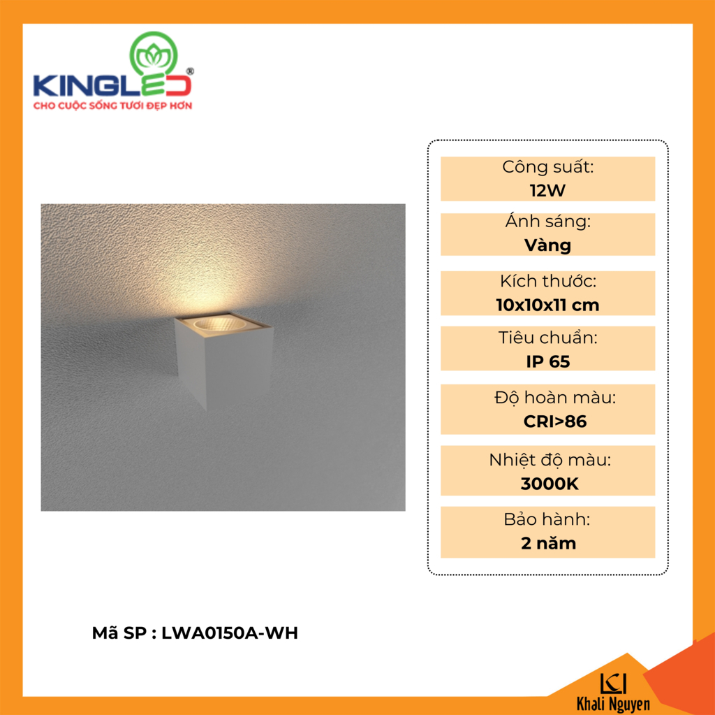 Đèn tường led ngoài trời Kingled LWA0150A-WH