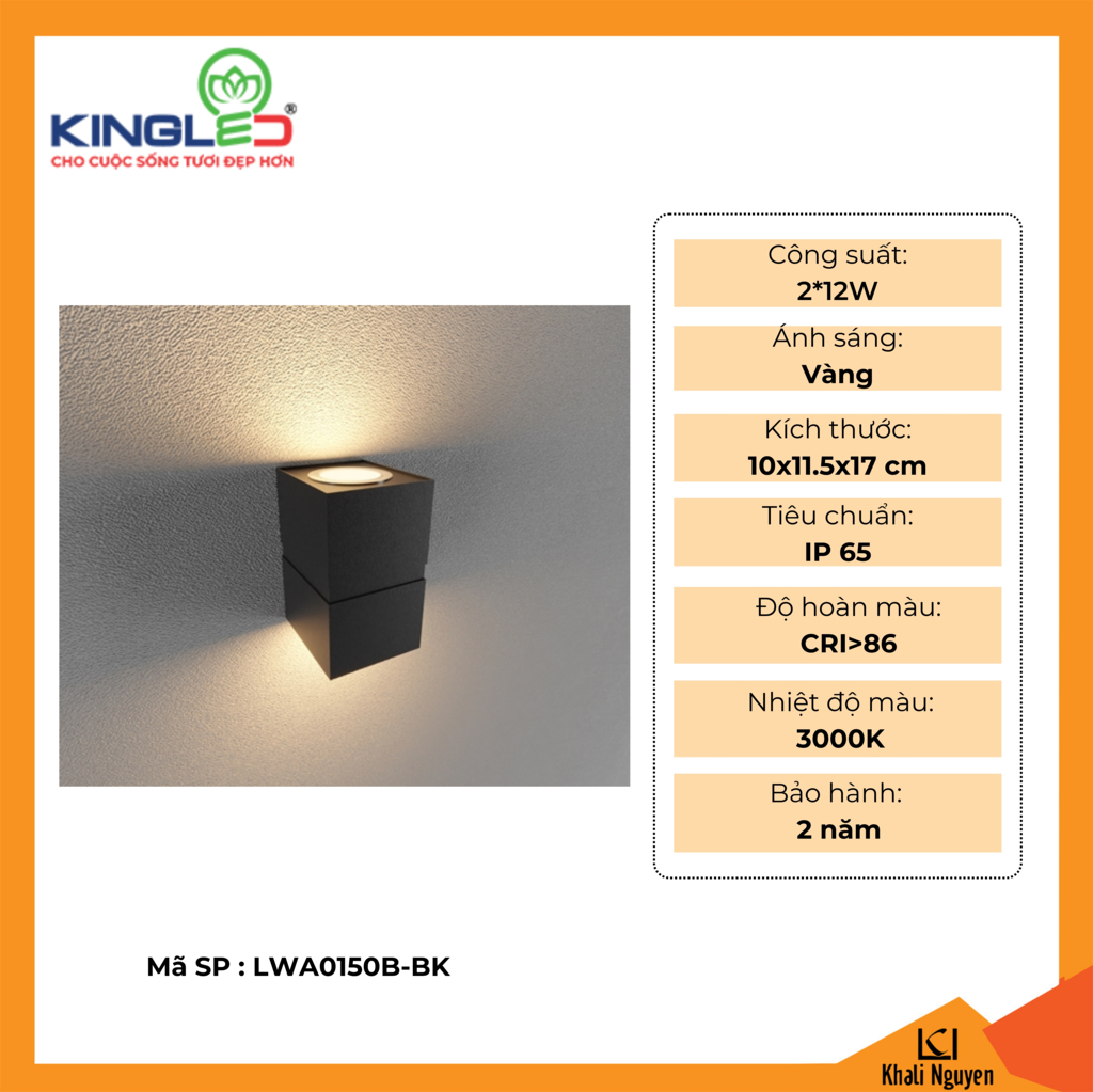 Đèn tường led ngoài trời Kingled LWA0150B-BK