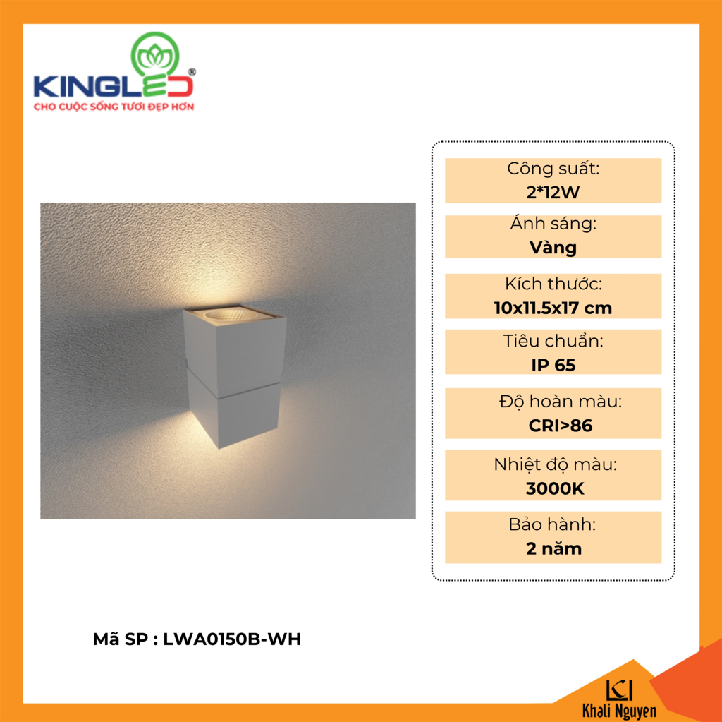 Đèn tường led ngoài trời Kingled LWA0150B-WH