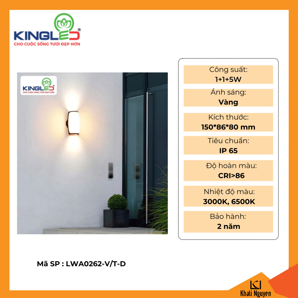 Đèn tường led ngoài trời Kingled LWA0262-V/T-D