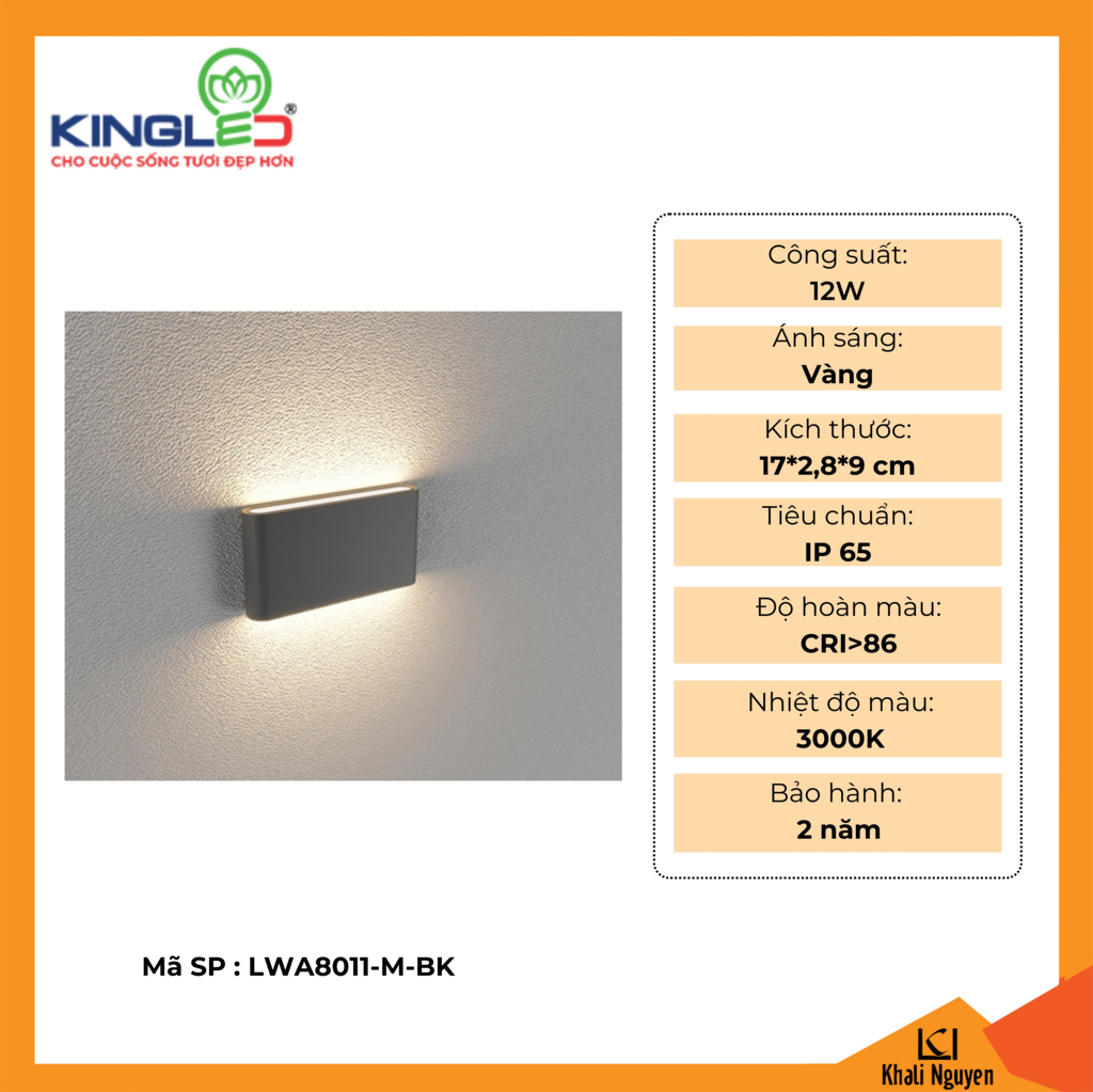 Đèn tường led ngoài trời Kingled LWA8011-M-BK