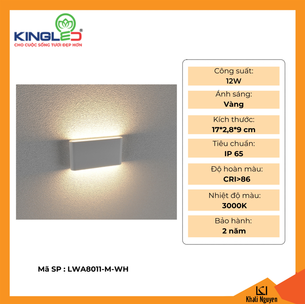 Đèn tường led ngoài trời Kingled LWA8011-M-WH