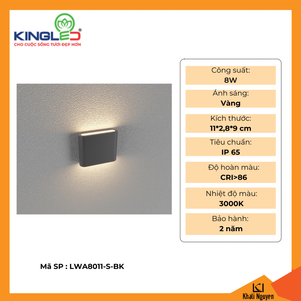 Đèn tường led ngoài trời Kingled LWA8011-S-BK