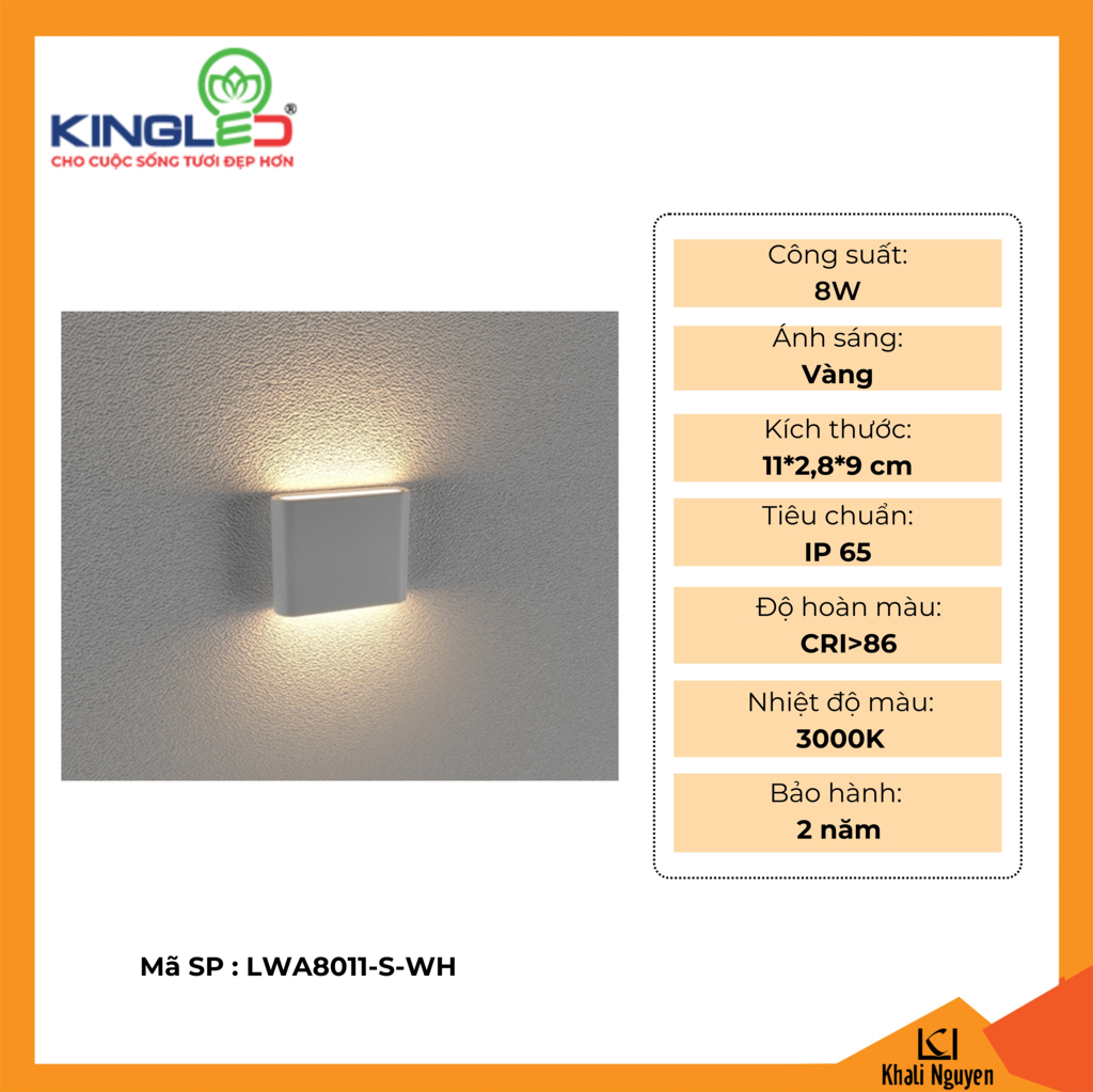 Đèn tường led ngoài trời Kingled LWA8011-S-WH