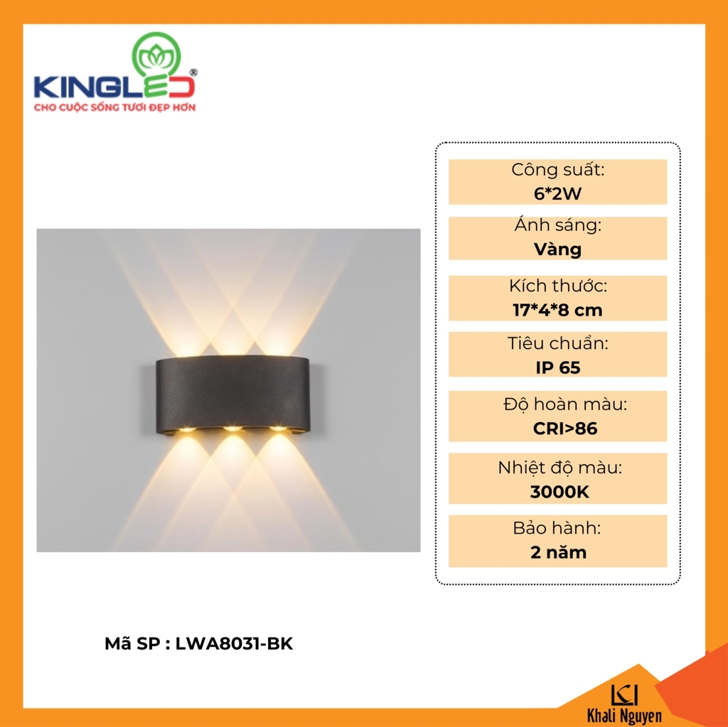 Đèn tường led ngoài trời Kingled LWA8031-BK