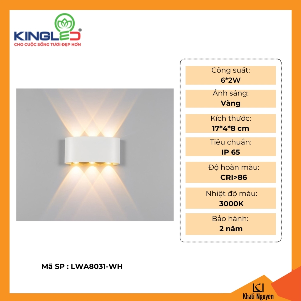 Đèn tường led ngoài trời Kingled LWA8031-WH