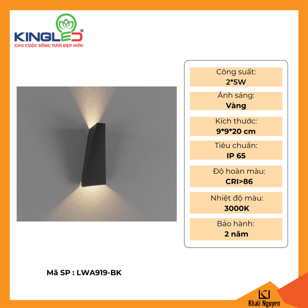 Đèn tường led ngoài trời Kingled LWA919-BK