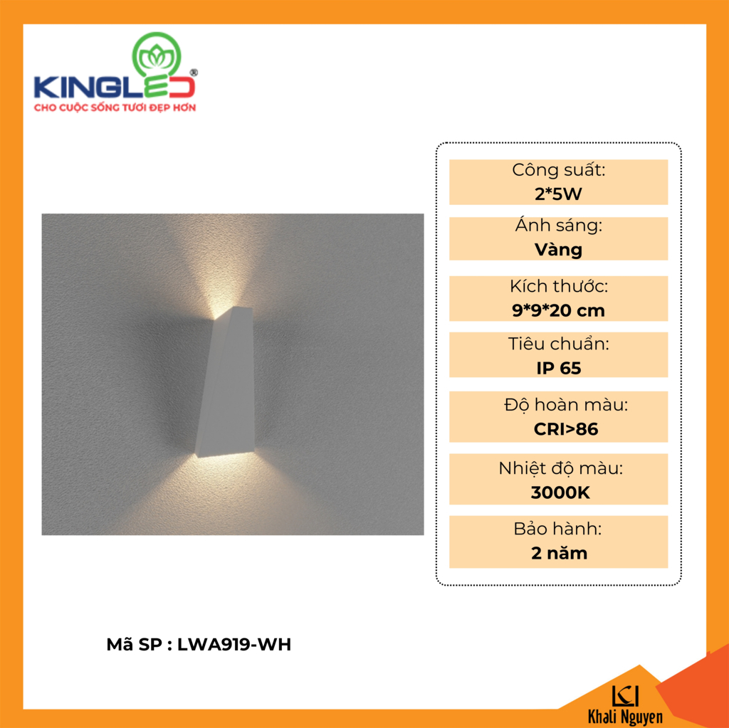 Đèn tường led ngoài trời Kingled LWA919-WH