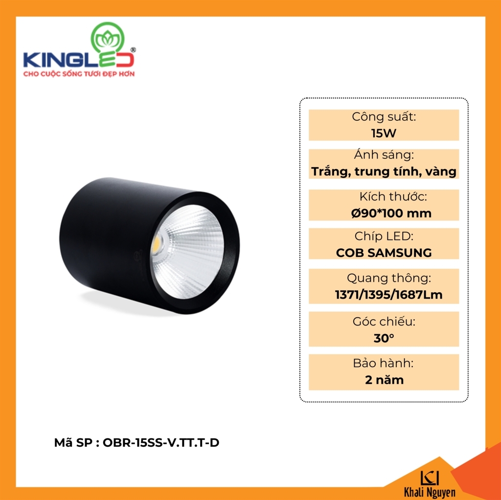 Đèn led ống bơ Kingled OBR-15SS-V.TT.T-D