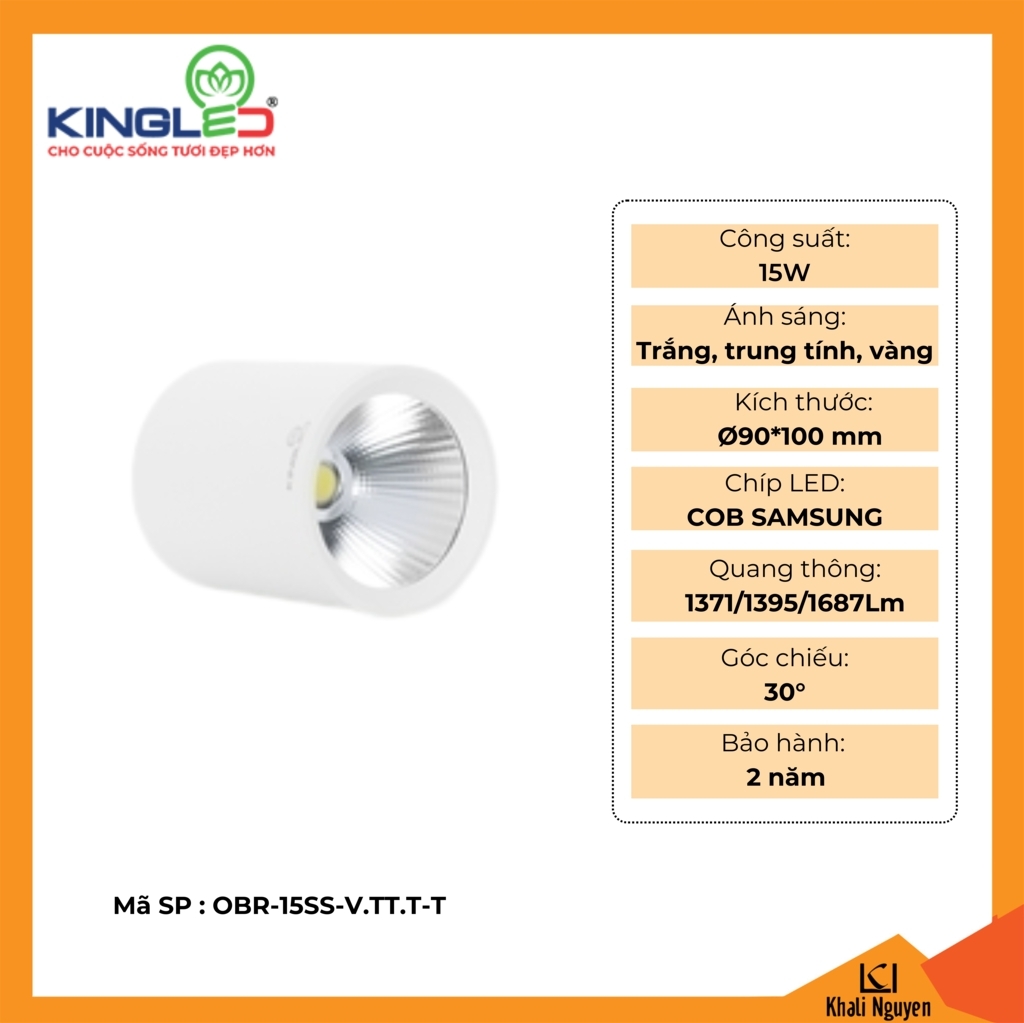 Đèn led ống bơ Kingled OBR-15SS-V.TT.T-T