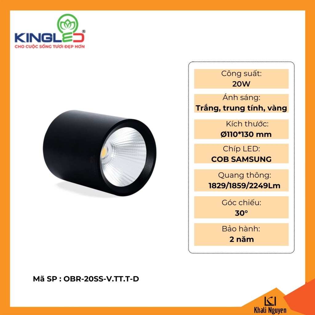 Đèn led ống bơ Kingled OBR-20SS-V.TT.T-D