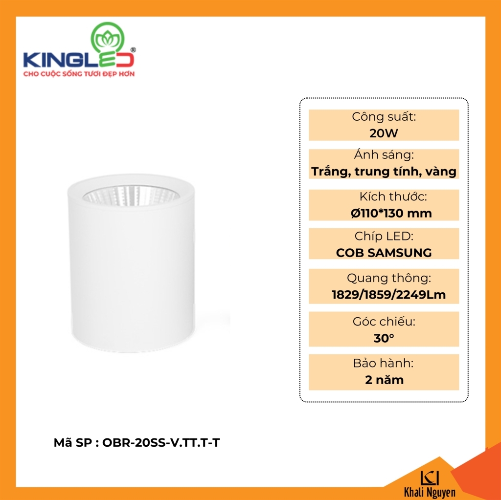 Đèn led ống bơ Kingled OBR-20SS-V.TT.T-T