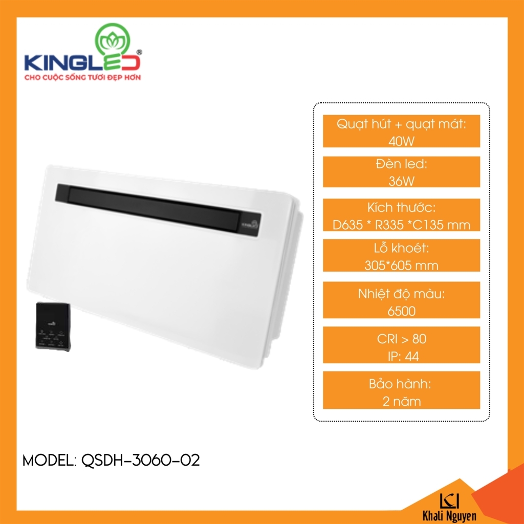 Quạt sưởi điều hòa phòng tắm Kingled QSDH-3060-02