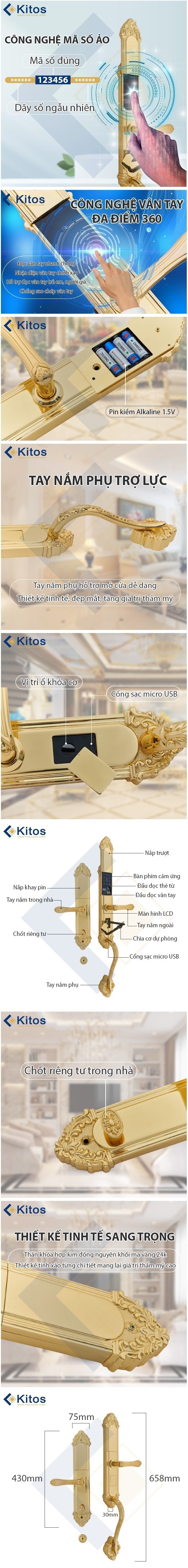 Thông Tin Khóa Cửa Thông Minh Kitos KT-C800 GOLD 24K