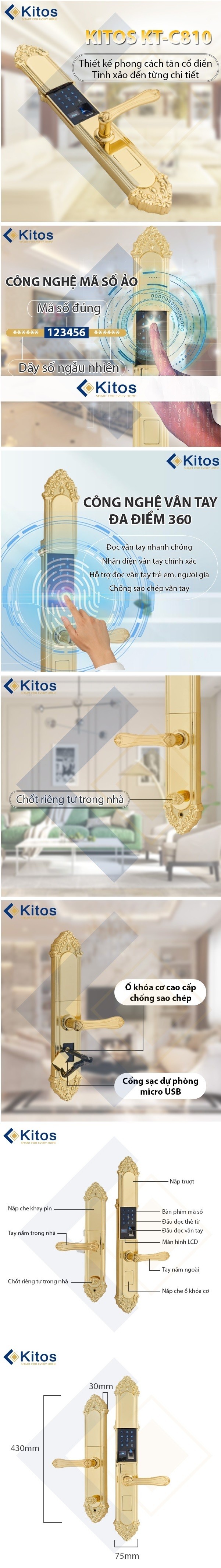 Thông Tin Khóa Cửa Thông Minh Kitos KT-C810