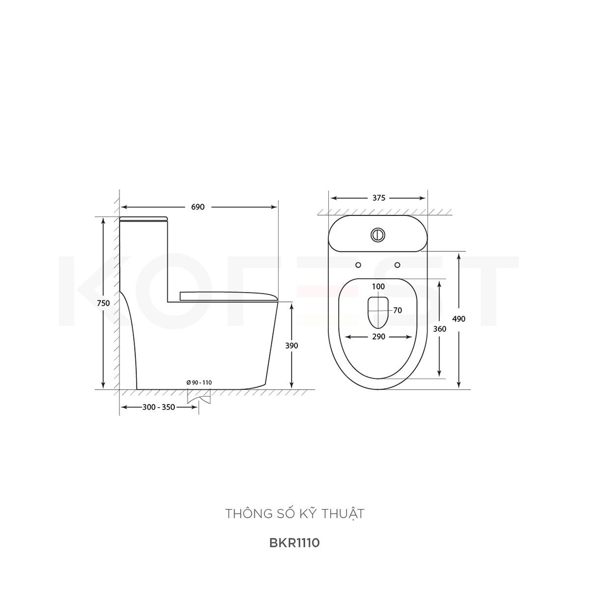 Bản vẽ bồn cầu 1 khối Korest BKR-1110