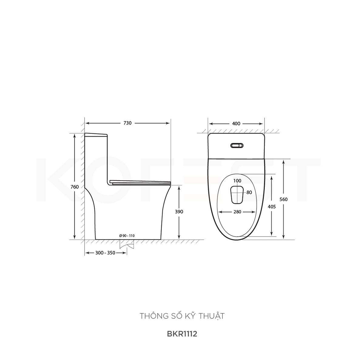Bản vẽ bồn Cầu 1 Khối Korest BKR1112