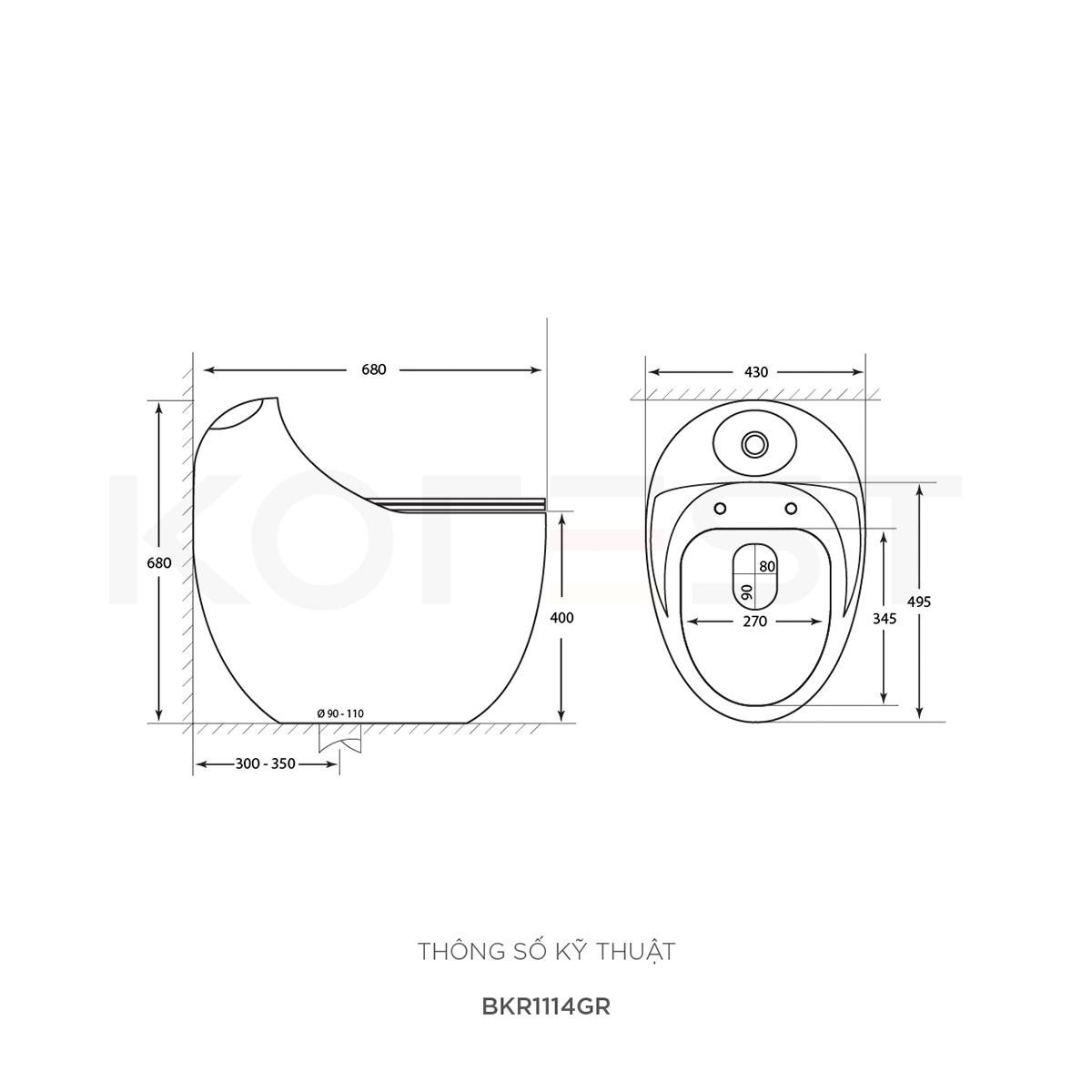 Bản vẽ bồn cầu 1 khối Korest BKR1114GR