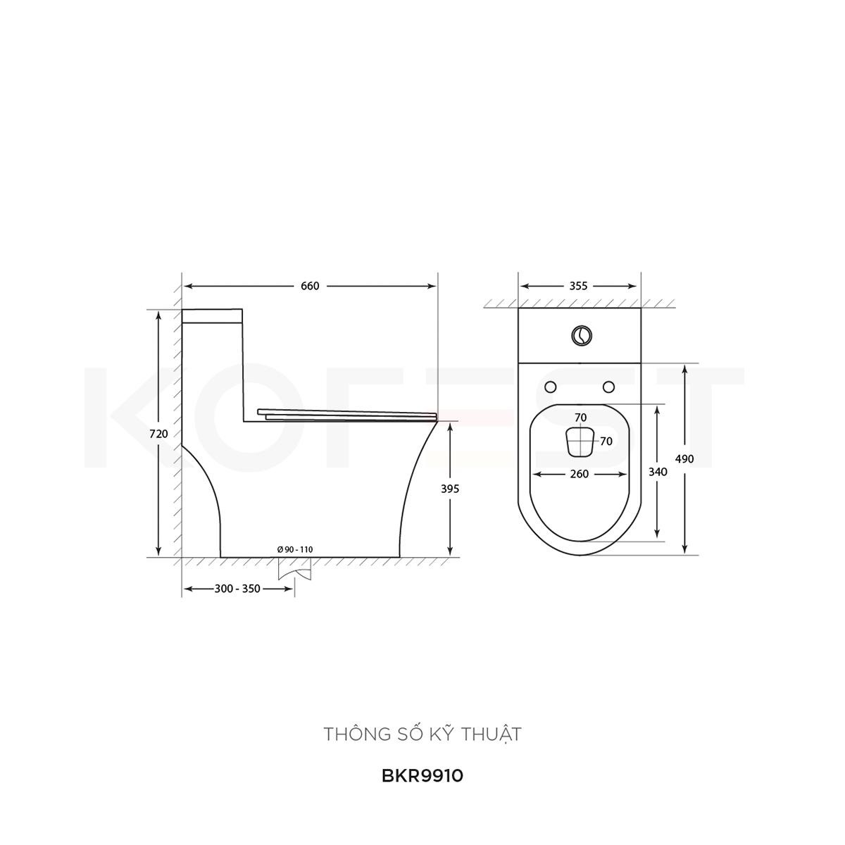 Bản vẽ bồn cầu 1 khối Korest BKR9910