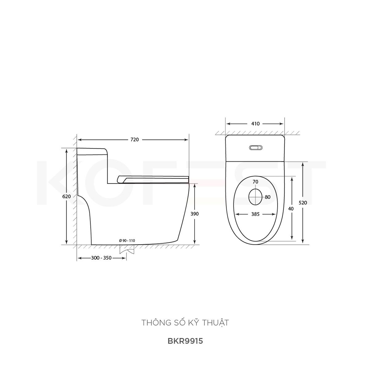 Bản vẽ kỹ thuật bàn cầu Korest BKR9915