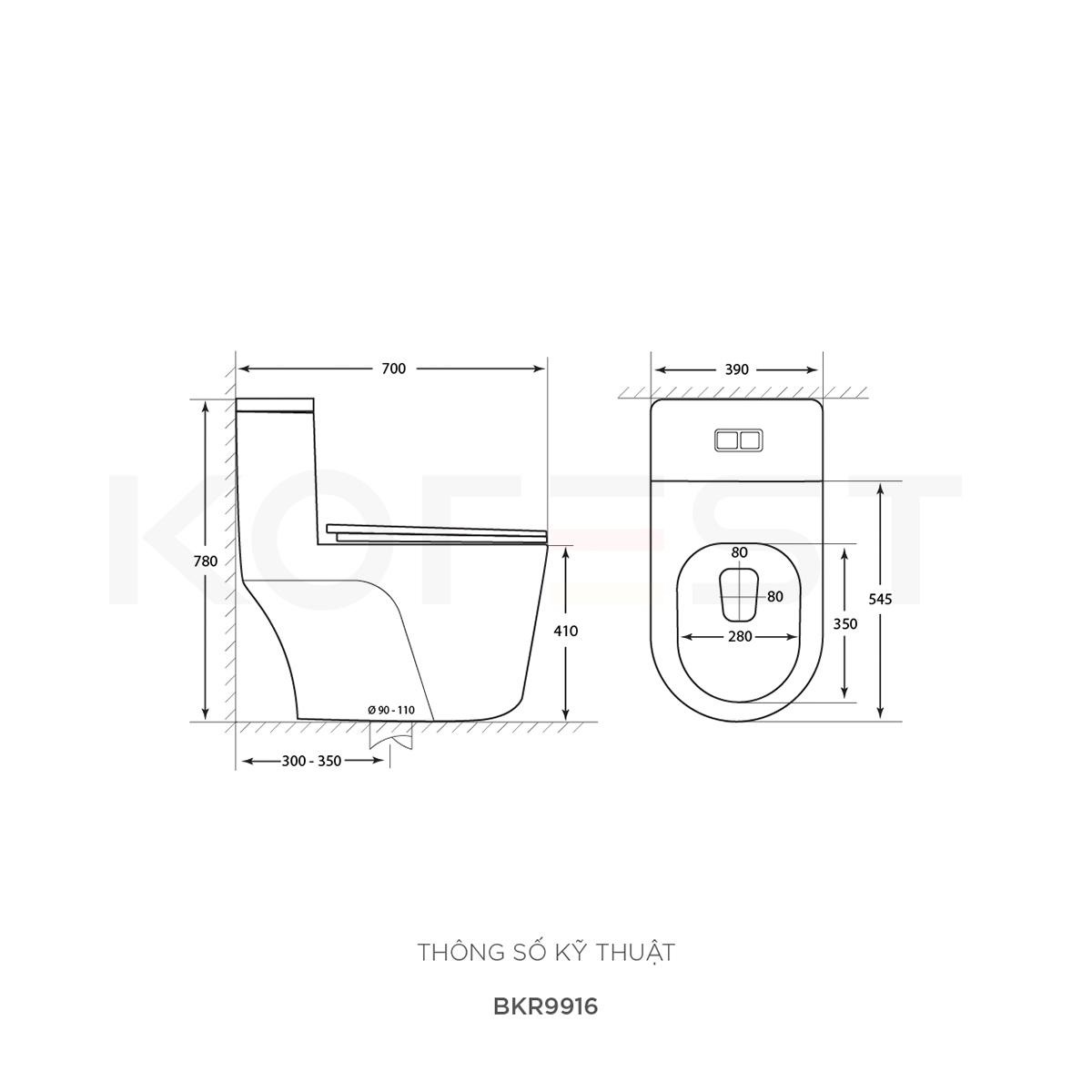 Bản vẽ bồn cầu 1 khối Korest BKR9916