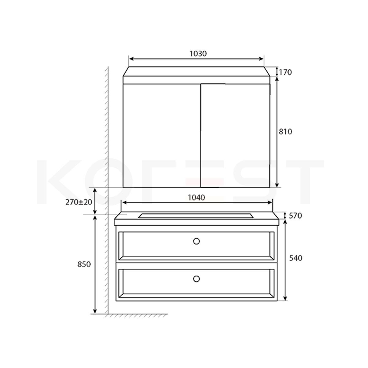 Bản vẽ bộ tủ chậu lvabo Korest CKR-TC1206