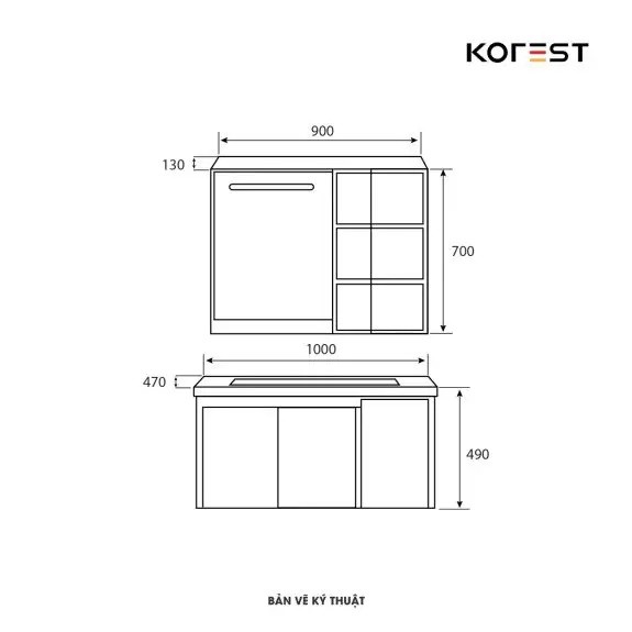 Bản vẽ bộ tủ chậu lavabo Korest CKR-TC1208