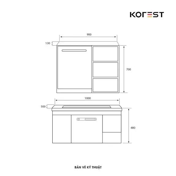 Bản vẽ bộ tủ chậu lvabo Korest CKR-TC1209