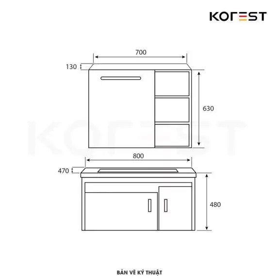 Bản vẽ tủ chậu lavabo Korest CKR-TC8119