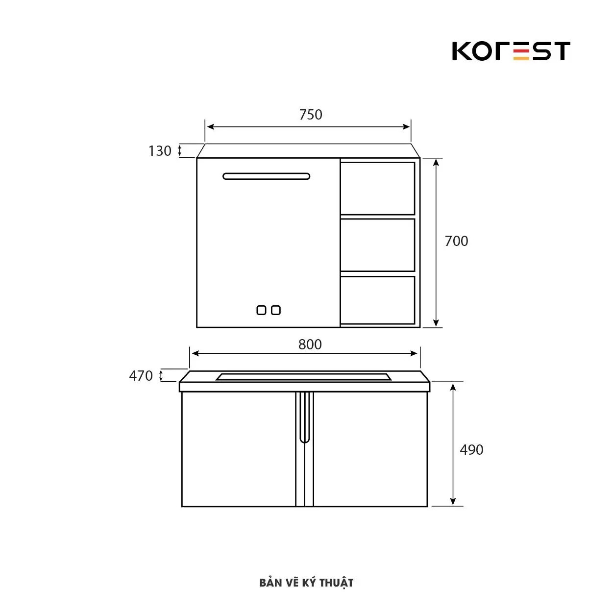 Bản vẽ bộ tủ chậu lavabo Korest CKR-TC8239